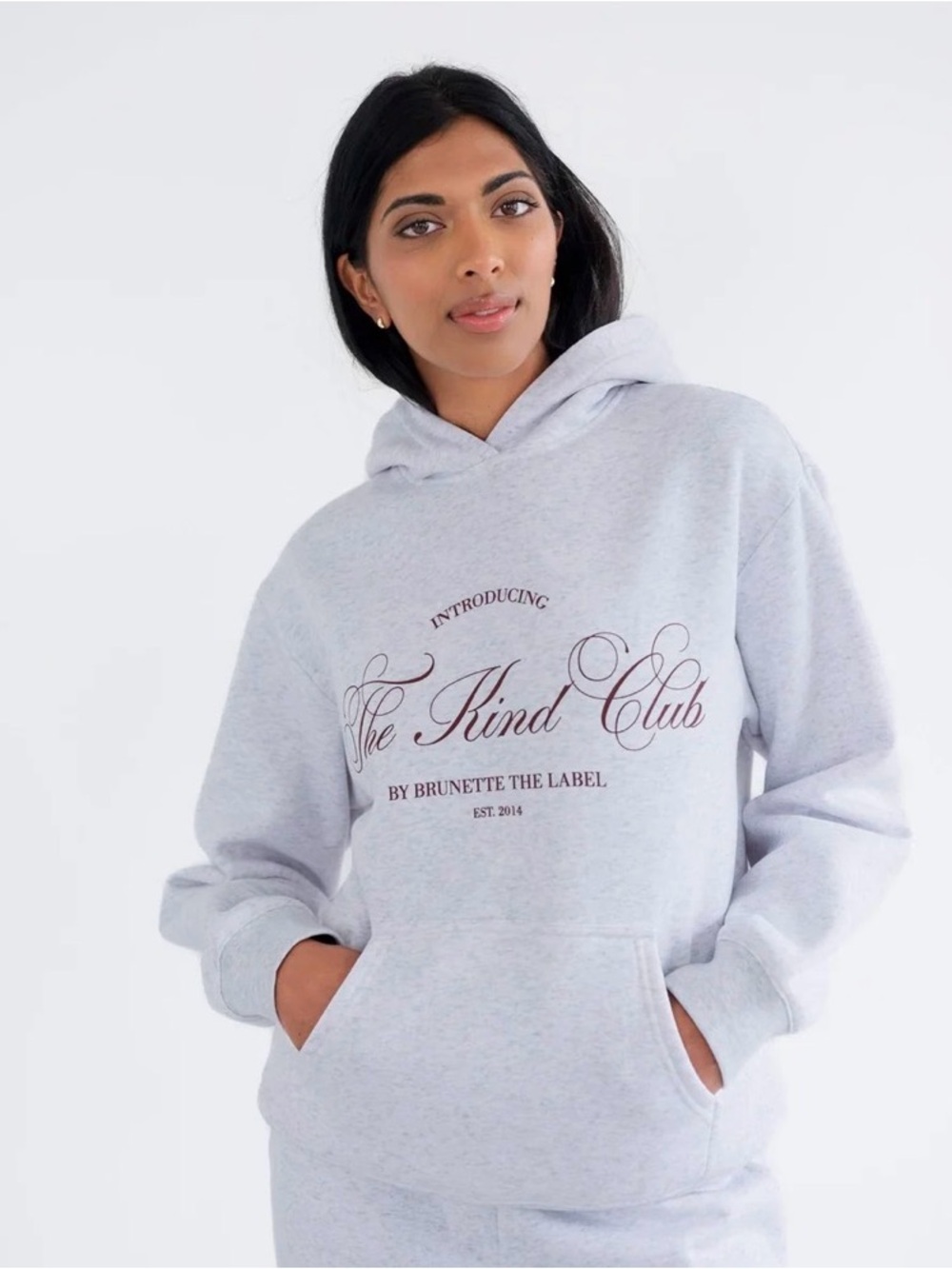 Brunette The Kind Club Light Gray Hoodie Sweater NWT
